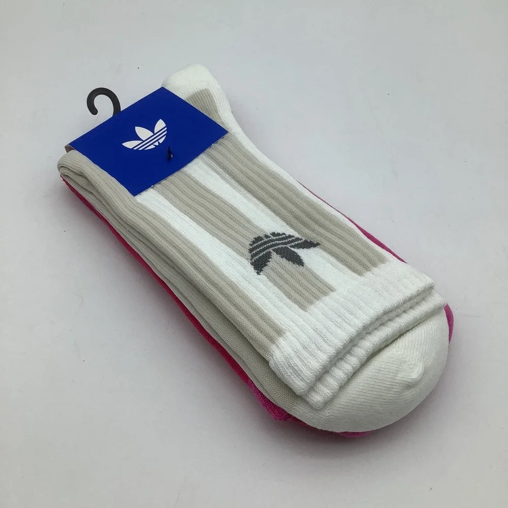 Adidas Originals Striped Crew Socks 2 Pack Pink White Trefoil JW2987 Mens Size L